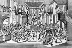 Viering van de Godin van de Rede in de Notre-Dame kathedraal in Parijs, 10 november 1793 door Auguste Christian Fleischmann